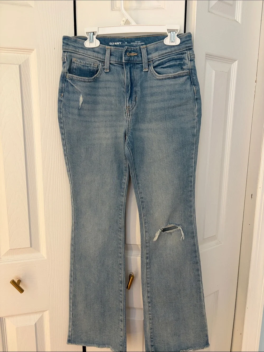 Old Navy Light Wash Flare Jeans with Knee Distress